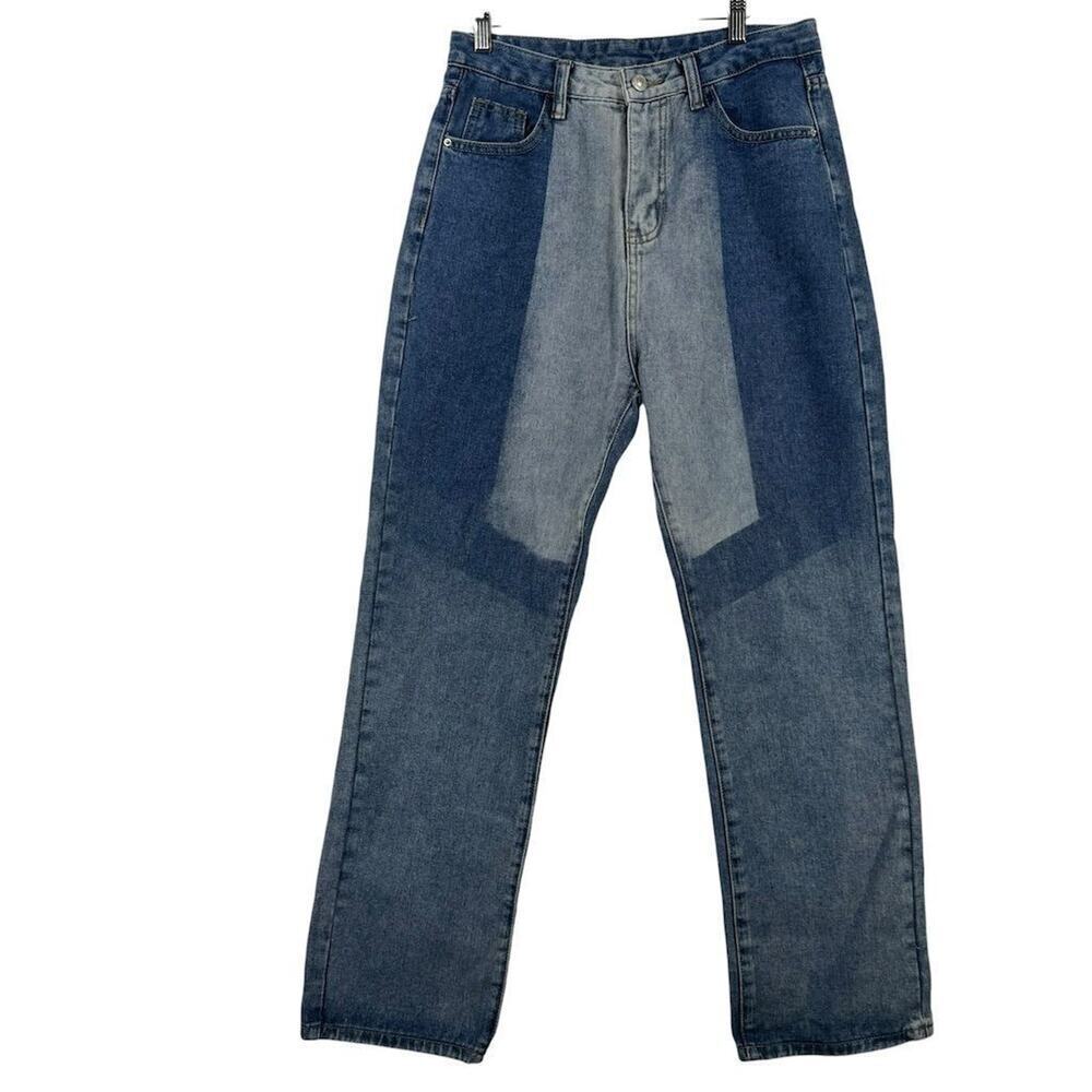 Princess Polly Women's Size 6 High Waisted‎ Mom Jeans Two-Tone Denim Punk Rock